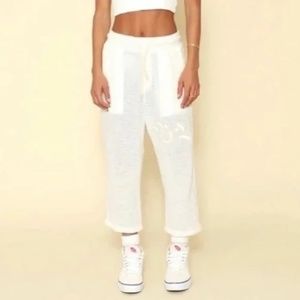 Boys Lie Baseball Pants Gauzy Cotton Drawstring Cropped Pants Off White Size S